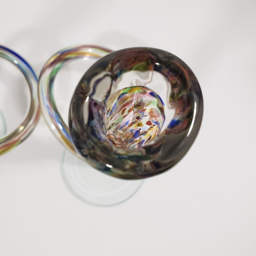 Vintage Candlesticks Hand Blown Michael Hudson Twisted Glass Confetti Set of 2 - Picture 12 of 15